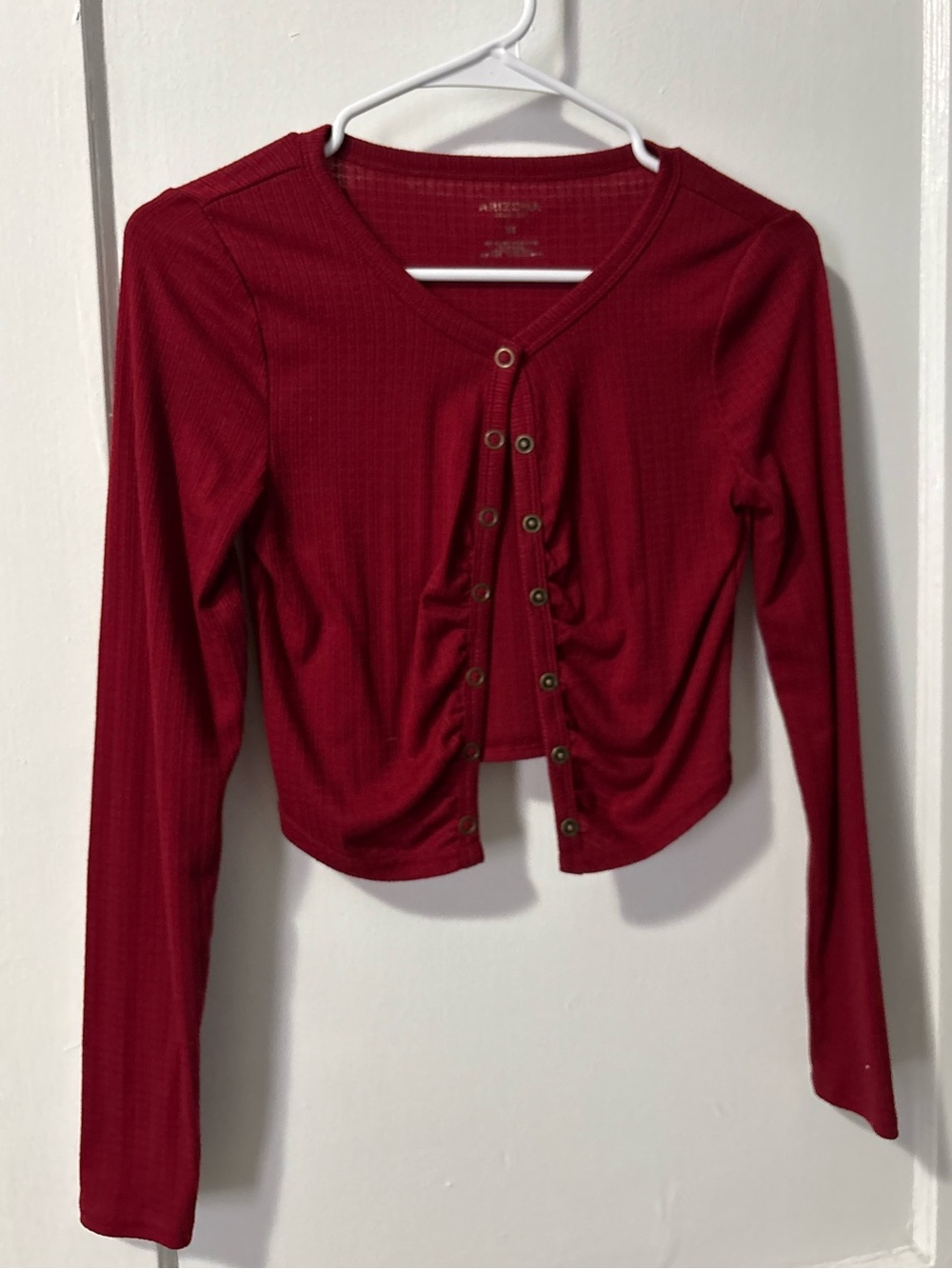 Arizona Jean Co. Red Snap Button Ribbed Cropped Fitted Cardigan Womens Size XS